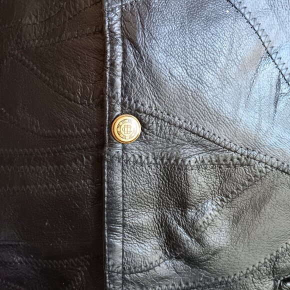 Vintage Large Leather Patchwork Vest Mens Snap Button 1980's Biker Rocker - Picture 4 of 4